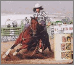 Jerri Mann Barrel racing, photo by Eugene Hyder